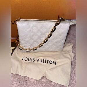 ✨ Louis Vuitton Coussin PM White Monogram Embossed Leather Bag w/ Chain + Box ✨